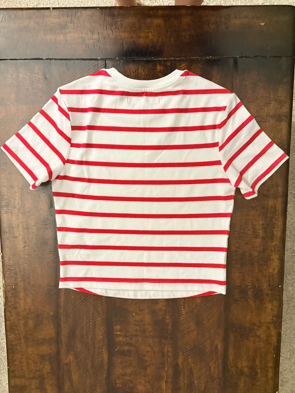 French Connection Red and White Striped Shirt with Cherry Accent, Small